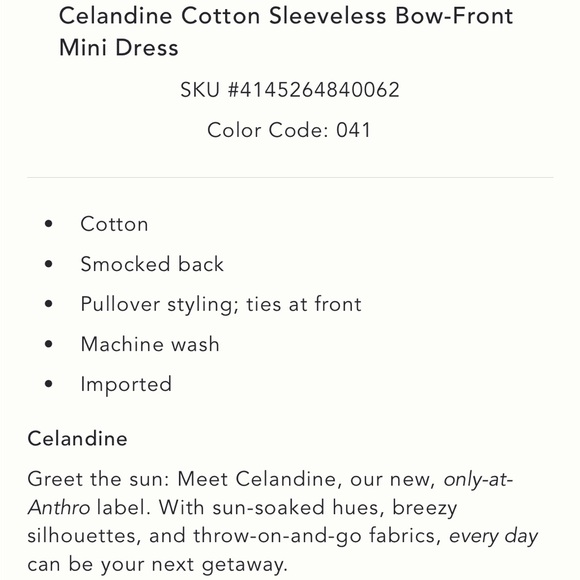 Anthropologie Celandine Cotton Sleeveless Bow-Front Mini Dress - Picture 4 of 4